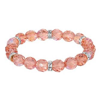 1928 Silver Tone Crystal Bead Stretch Bracelet