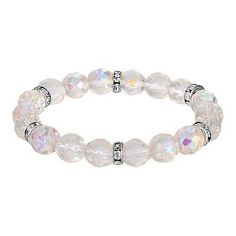 1928 Silver Tone Crystal Bead Stretch Bracelet