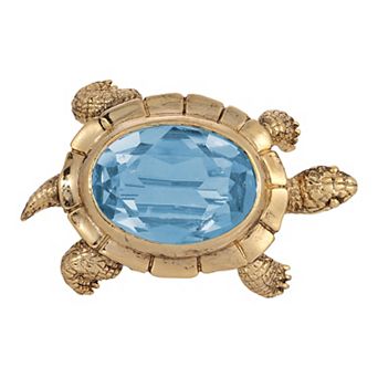 1928 Gold Tone Crystal Turtle Pin