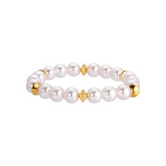 1928 Gold Tone Simulated Pearl Stretch Bracelet
