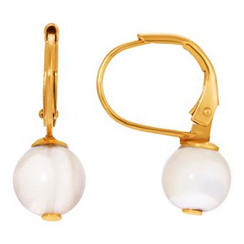 1928 Gold Tone Simulated Pearl Leverback Drop Earrings