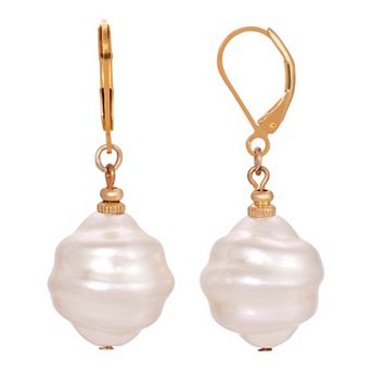 1928 Gold Tone Simulated Pearl Textured Drop Earrings