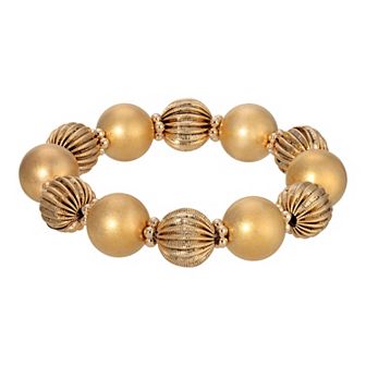 1928 Gold Tone Polished & Textured Beads Stretch Bracelet