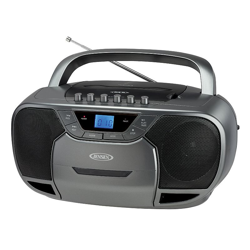 JENSEN CD-590-GR 1-Watt Portable Stereo CD and Cassette Player/Recorder with AM/FM Radio and Bluetooth (Gray)