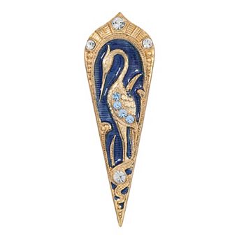 1928 Gold Tone Blue Crystal & Enamel Crane Pin