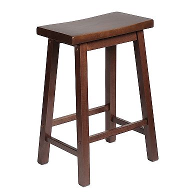 Pj Wood Classic Saddle Seat 24 Inch Kitchen Bar Counter Stool, Walnut (3 Pack)