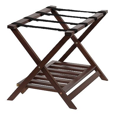 Pj Wood Hotel Style Home Folding Suitcase Luggage Rack W/shelf, Walnut (2 Pack)