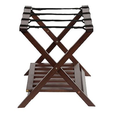 Pj Wood Hotel Style Home Folding Suitcase Luggage Rack W/shelf, Walnut (2 Pack)