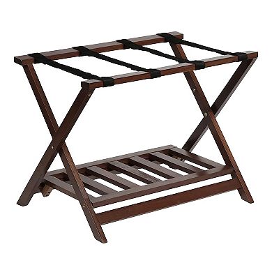Pj Wood Hotel Style Home Folding Suitcase Luggage Rack W/shelf, Walnut (2 Pack)