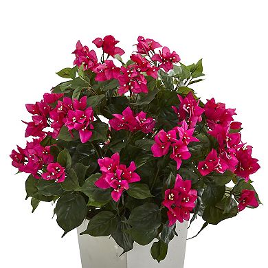 nearly natural Pink Bougainvillea Artificial Plant in White Tower Planter