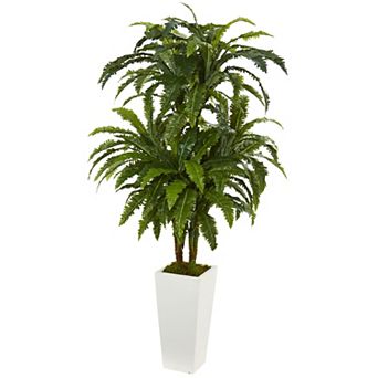 nearly natural Marginatum Artificial Plant in White Tower Vase