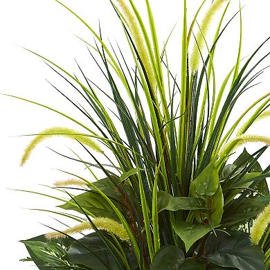 nearly natural Mixed River Fern & Dog Tail Artificial Plant in White Tower Planter