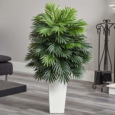 nearly natural Indoor Areca Palm Artificial Plant in White Tower Planter