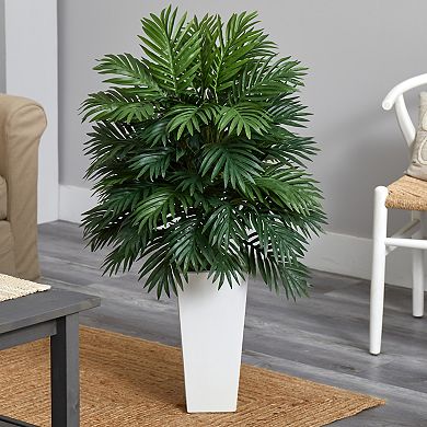 nearly natural Indoor Areca Palm Artificial Plant in White Tower Planter