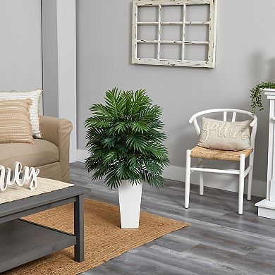 nearly natural Indoor Areca Palm Artificial Plant in White Tower Planter