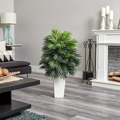 nearly natural Indoor Areca Palm Artificial Plant in White Tower Planter