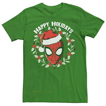 Men's Spiderman Christmas Wreath Happy Holidays Graphic Tee