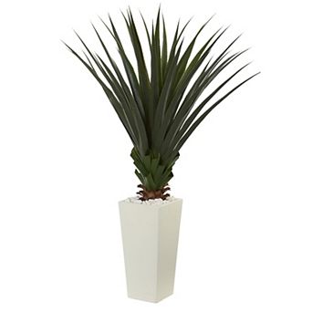 nearly natural 5-ft. Spiky Agave Artificial Plant in White Tower Planter