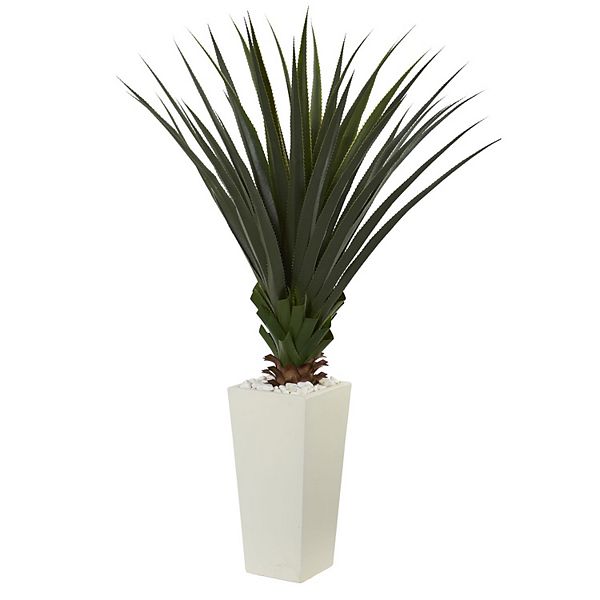 nearly natural 5ft. Spiky Agave Artificial Plant in White Tower Planter