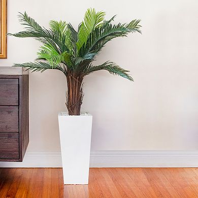 nearly natural 4.5-ft. UV Resistant Cycas Artificial Plant in White Tower Planter