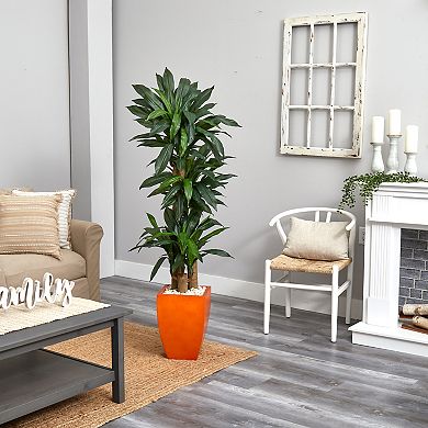 nearly natural 5.5-ft. Real Touch Dracaena Plant in Orange Square Planter