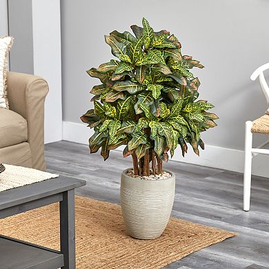 nearly natural 3.5-ft. Croton Artificial Plant in Sand Colored Planter