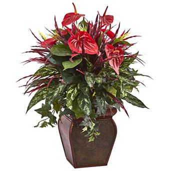 nearly natural Anthurium Mixed Plant with Planter