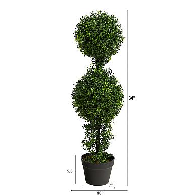 nearly natural 34-in. Boxwood Double Ball Topiary Artificial Tree