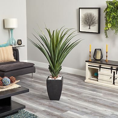 nearly natural 4.5-ft. Spiked Agave Artificial Plant in Black Planter