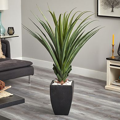nearly natural 4.5-ft. Spiked Agave Artificial Plant in Black Planter