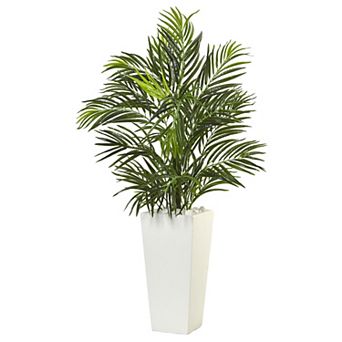 nearly natural 39 in UV Resistant Areca Artificial Palm in White Square Planter