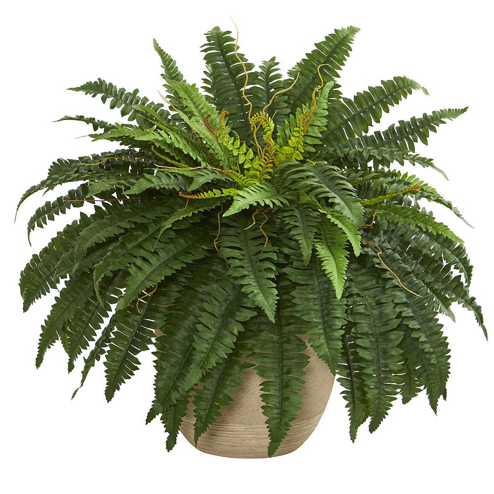 nearly natural 22-in. Boston Fern Artificial Plant in Sandstone Planter