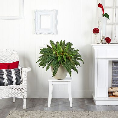 nearly natural 22-in. Boston Fern Artificial Plant in Sandstone Planter