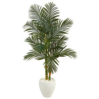 nearly natural 5.5-ft. Golden Cane Artificial Palm Tree in White Planter