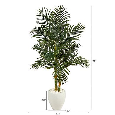 nearly natural 5.5-ft. Golden Cane Artificial Palm Tree in White Planter
