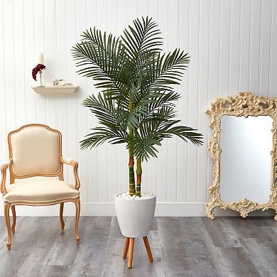 nearly natural 5.5-ft. Golden Cane Artificial Palm Tree in White Planter
