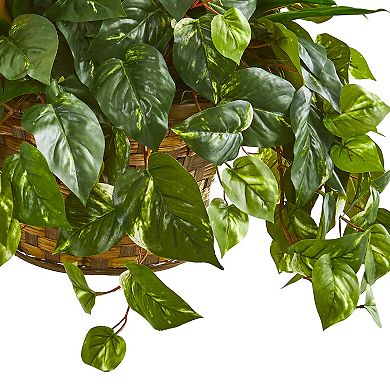 nearly natural 31-in. Bromeliad & Pothos Artificial Plant in Hanging Basket
