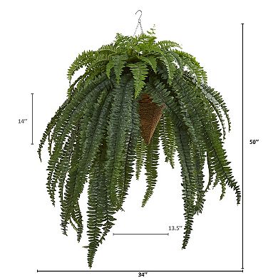 nearly natural 50-in. Giant Boston Fern Artificial Plant in Hanging Cone