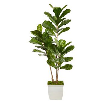 nearly natural 5.5-ft. UV Resistant Fiddle Leaf Artificial Tree in White Metal Planter