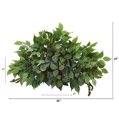 nearly natural 20-in. Mixed Ficus & Fittonia Artificial Ledge Plant