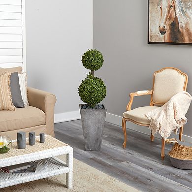 nearly natural 4-ft. Boxwood Artificial Tree in Cement Planter