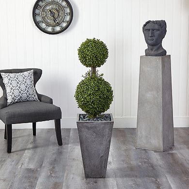nearly natural 4-ft. Boxwood Artificial Tree in Cement Planter