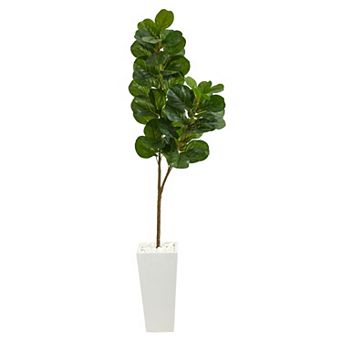 nearly natural 6-ft. Fiddle Leaf Artificial Tree in Tall White Planter