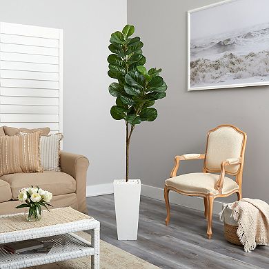 nearly natural 6-ft. Fiddle Leaf Artificial Tree in Tall White Planter