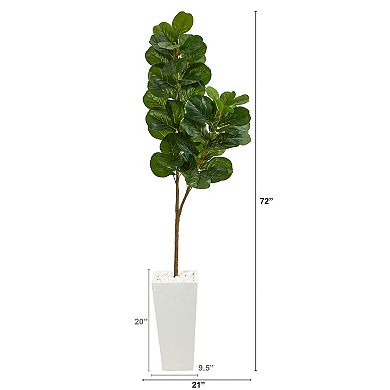 nearly natural 6-ft. Fiddle Leaf Artificial Tree in Tall White Planter