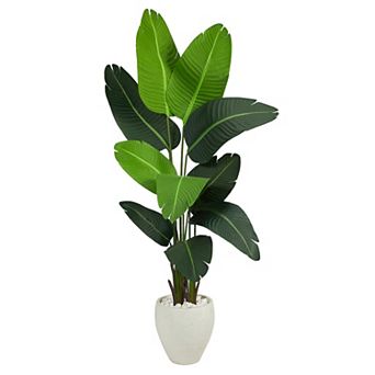 nearly natural 5.5-ft. Travelers Palm Artificial Tree in White Planter