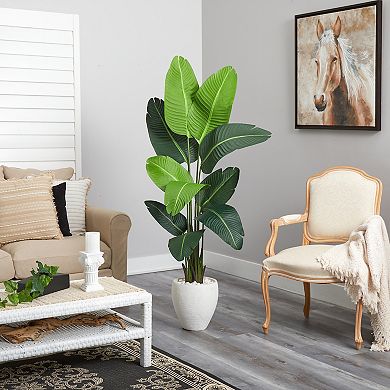 nearly natural 5.5-ft. Travelers Palm Artificial Tree in White Planter