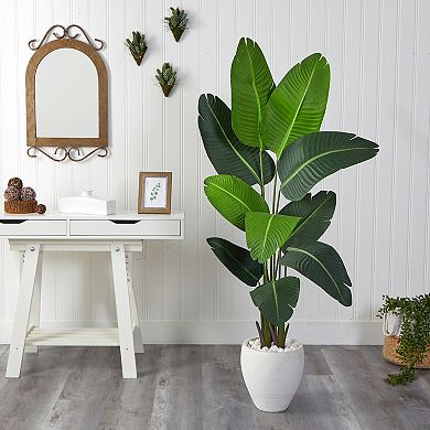nearly natural 5.5-ft. Travelers Palm Artificial Tree in White Planter