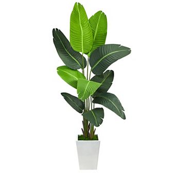 nearly natural 5.5-ft. Travelers Palm Artificial Tree in White Metal Planter