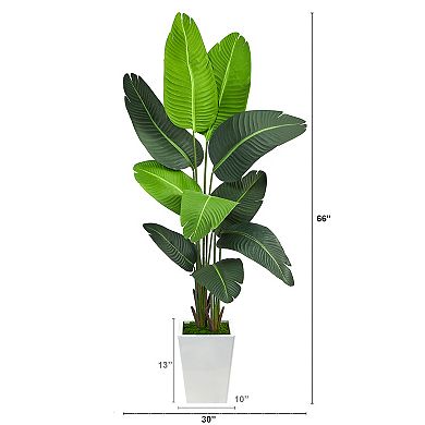 nearly natural 5.5-ft. Travelers Palm Artificial Tree in White Metal Planter